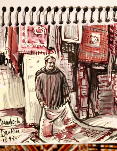 Rug merchant near the Jemaa El-Fna market square, Marrakech, Morocco