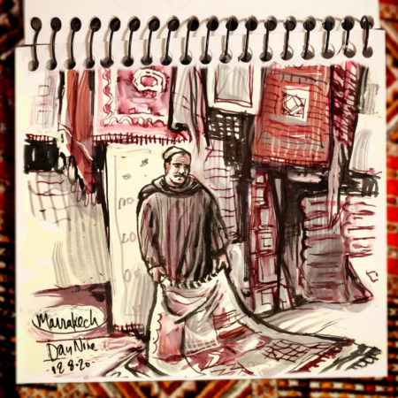 Rug merchant near the Jemaa El-Fna market square, Marrakech, Morocco